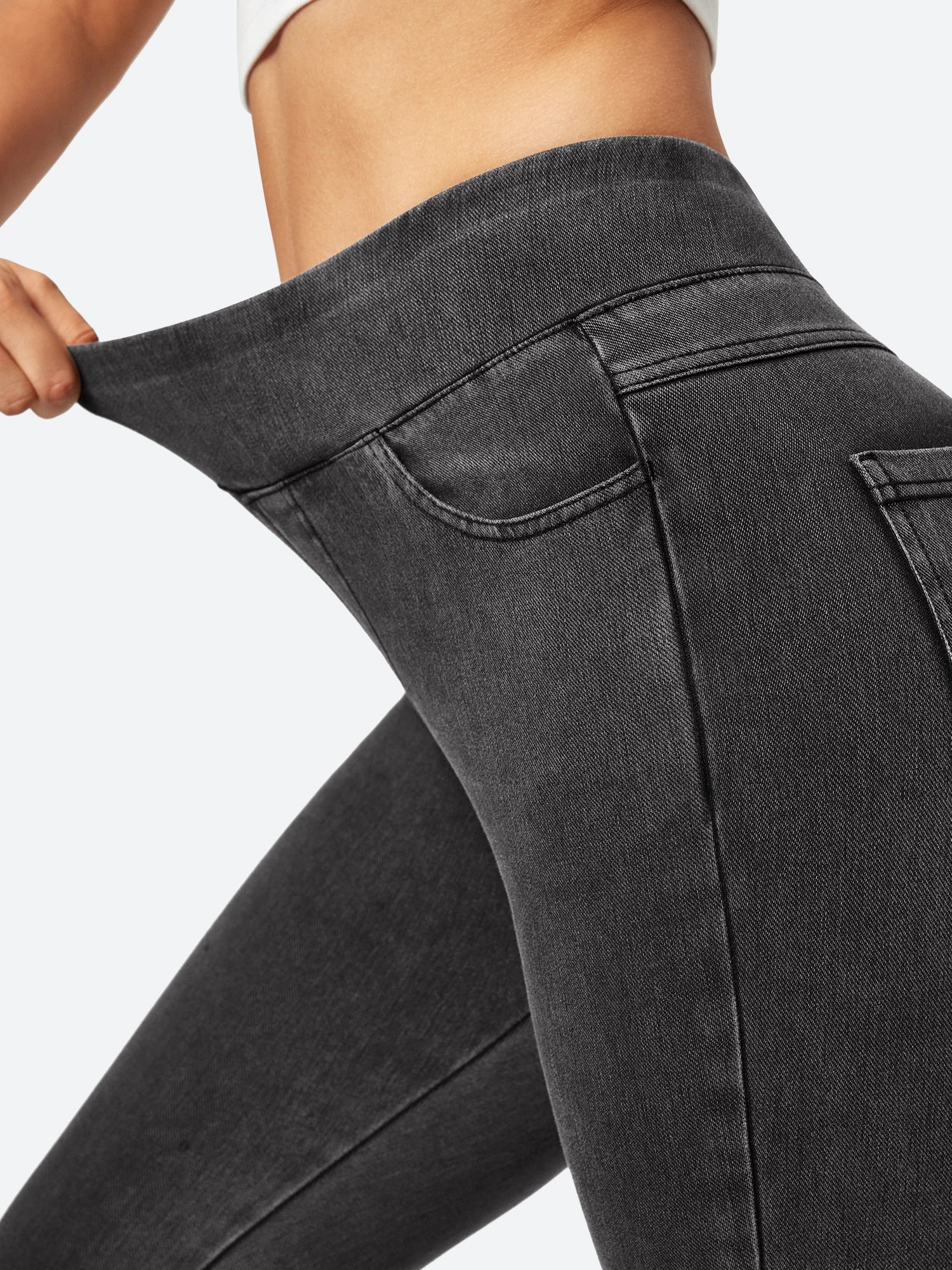 High Waisted Pull On Capri Jeans Gray