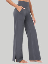 High Waisted Side Slit Wide Leg Yoga Pants Dark Gray