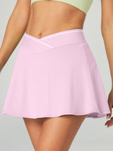 Cross Waist Tennis Skirts With Shorts Blush Pink