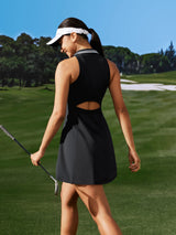 V-Neck Sleeveless Polo Tennis Dress Black