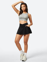 V-Waist Stretchy Ruffle Denim Skort Black