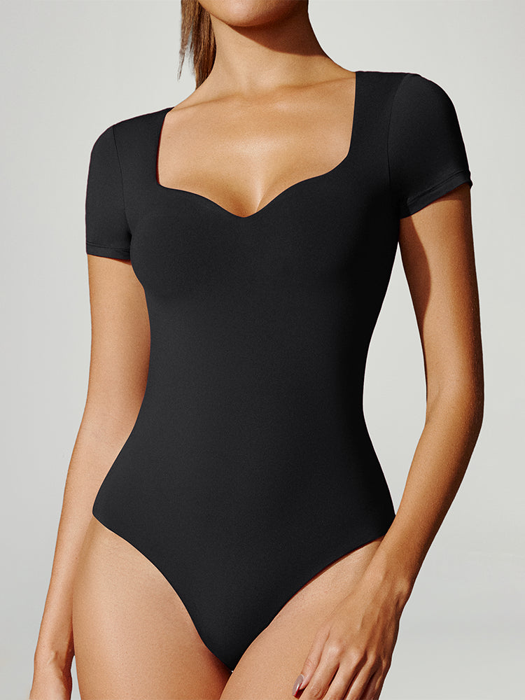 ButterLab™ Sweetheart Neckline Short Sleeve Bodysuit Black