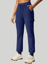 Fleece Lined Water Resistant Cargo Sweatpants Blue