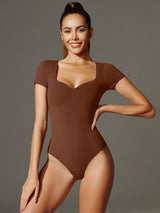 ButterLab™ Sweetheart Neckline Short Sleeve Bodysuit Brownie