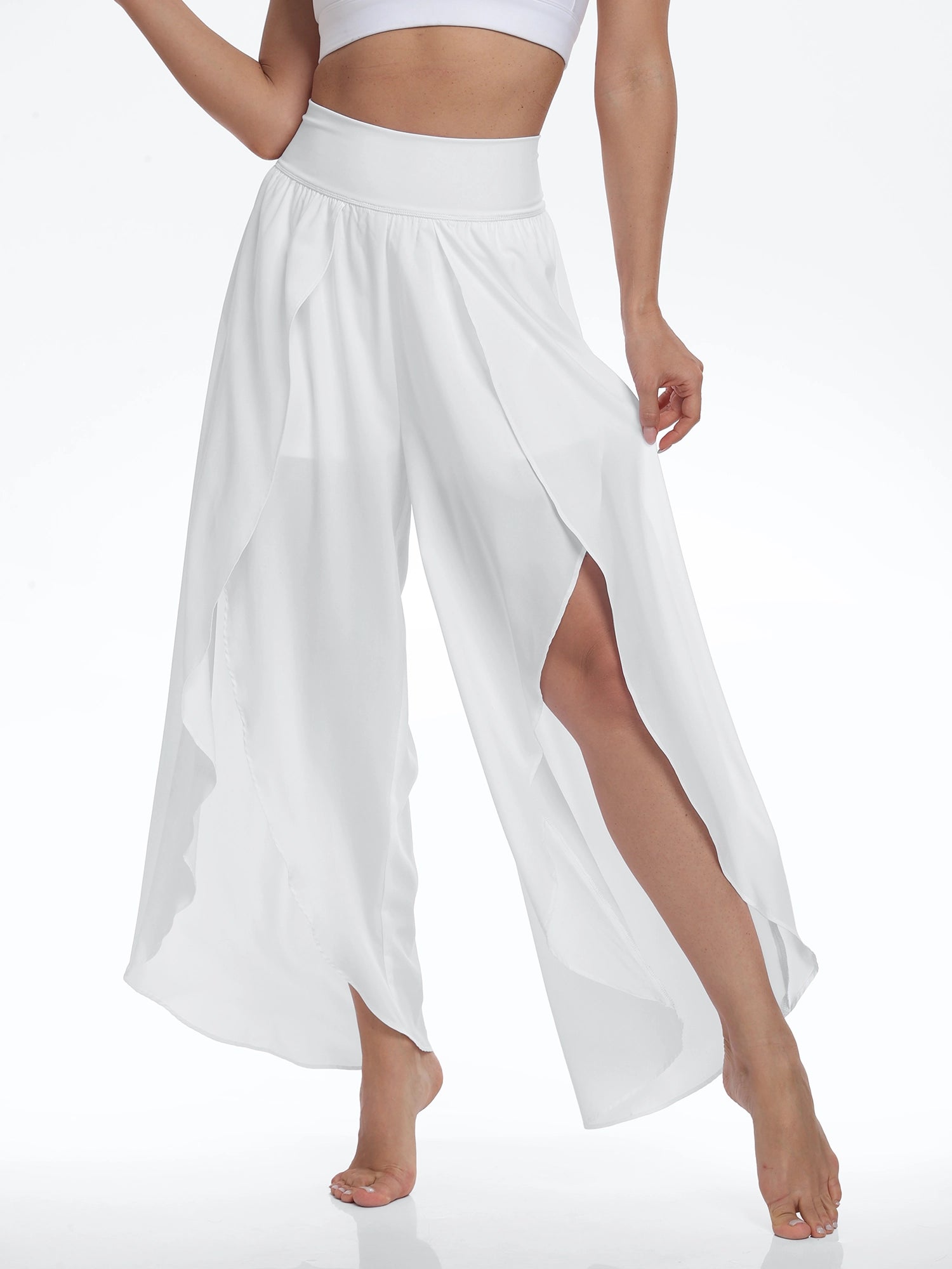 High Split Quick Dry Flowy Pants White