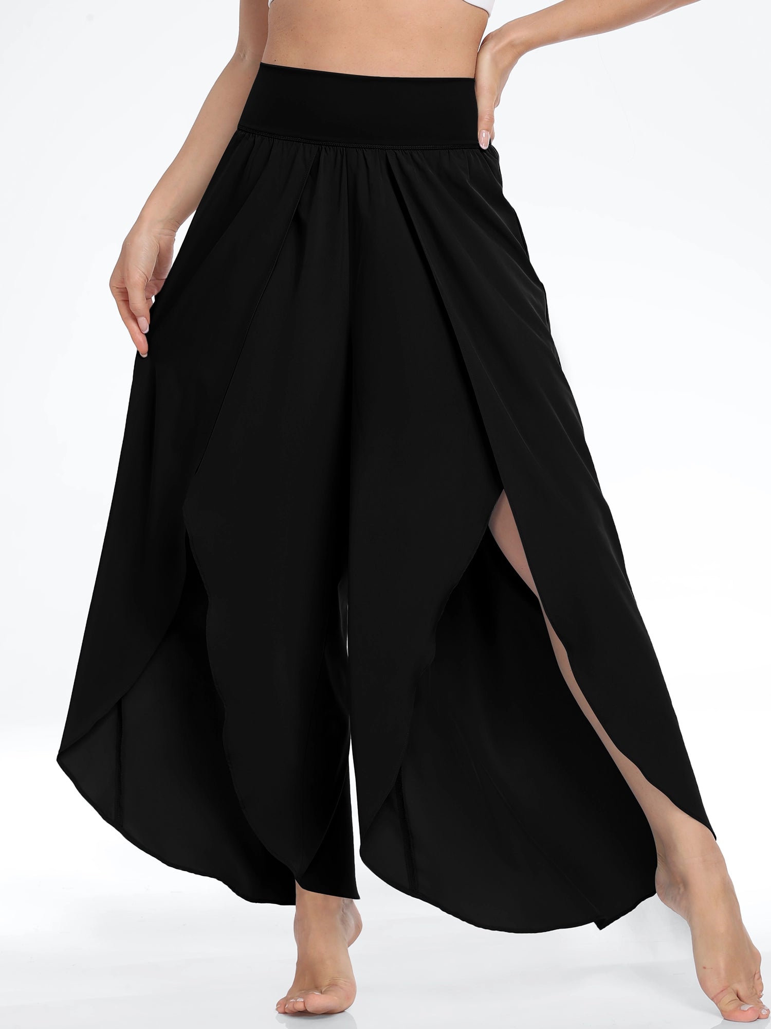 High Split Quick Dry Flowy Pants Black