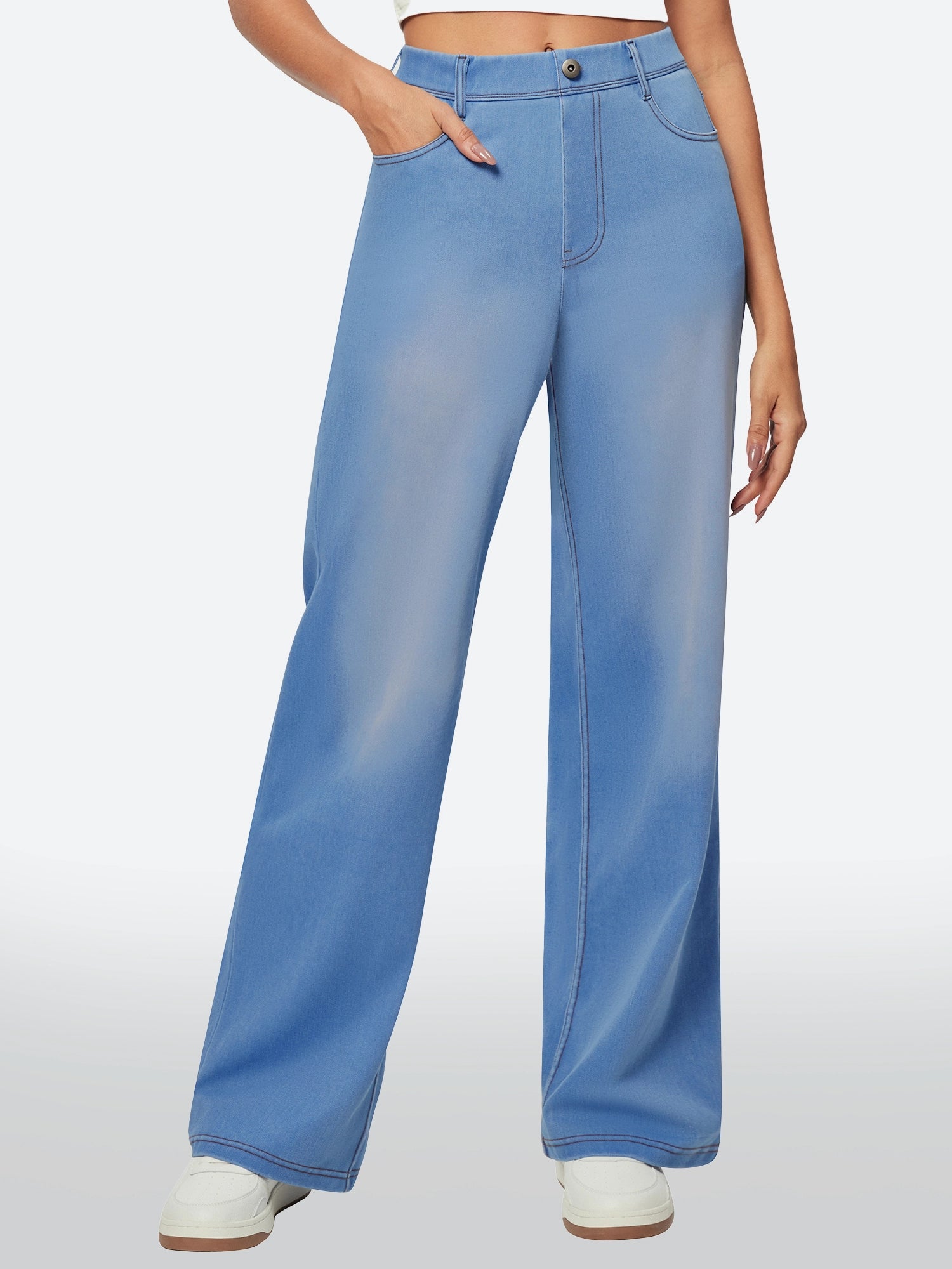 IUGA FlexDenim™ High Waist Pull On Wide Leg Jeans - IUGA