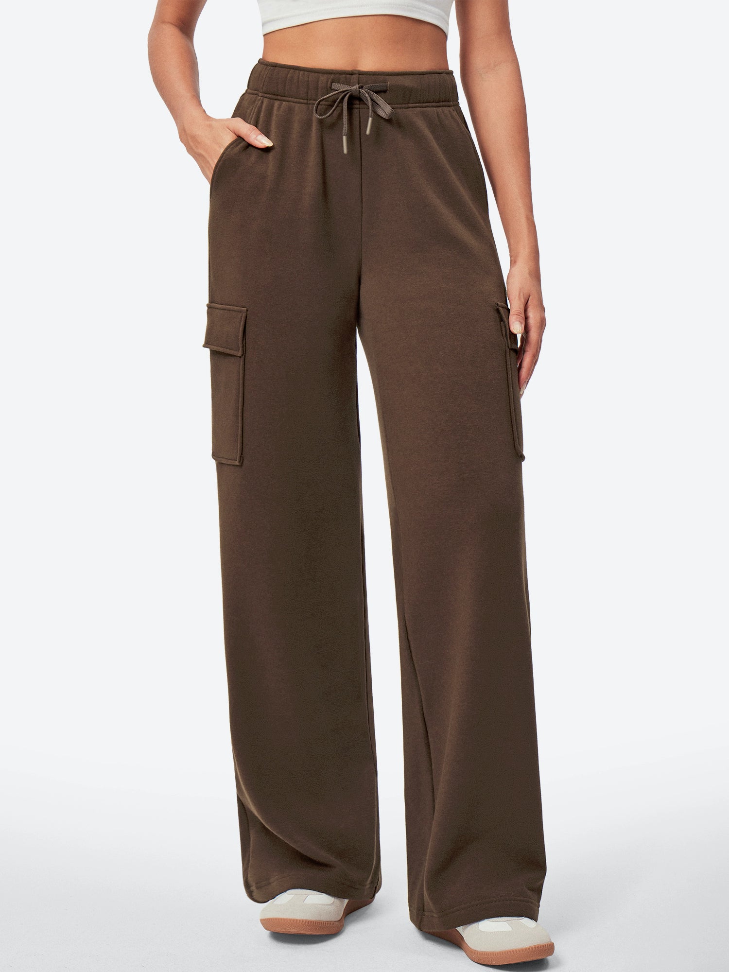 IUGA Fleece Wide Leg Cargo Sweatpants With Pockets - IUGA