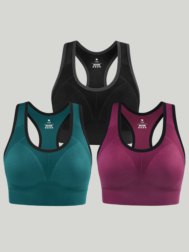 IUGA 3 Packs High Impact Racerback Sports Bra black&green&wine