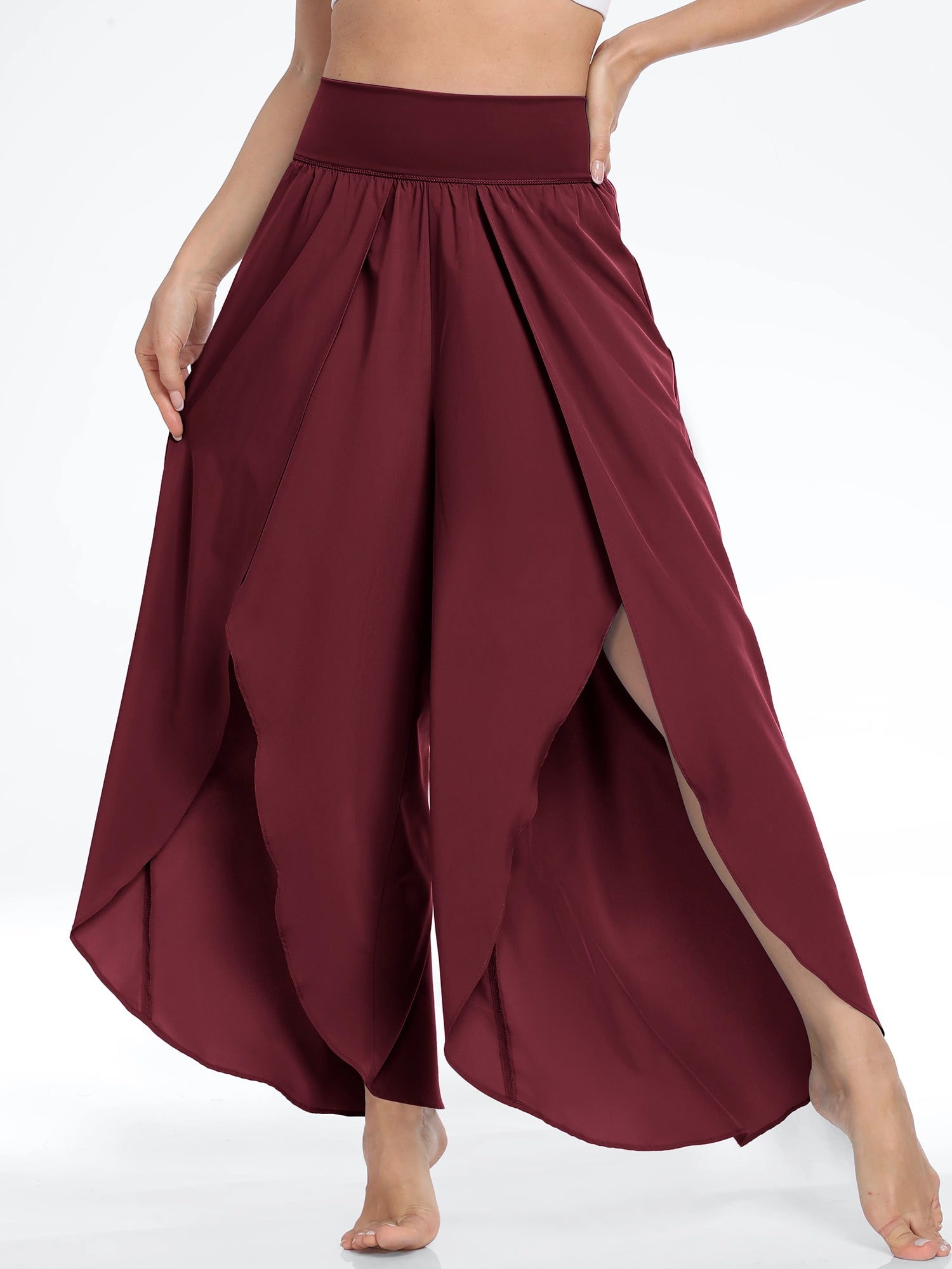 High Split Quick Dry Flowy Pants Maroon