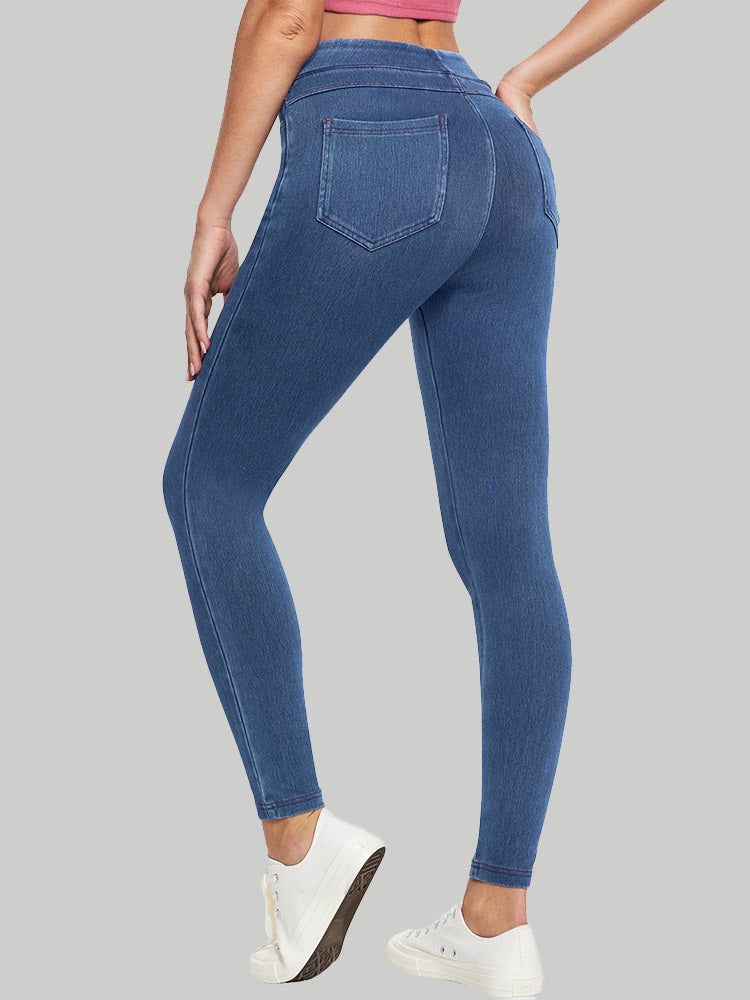 High Waist Stretchy Knit Jeggings Light Blue