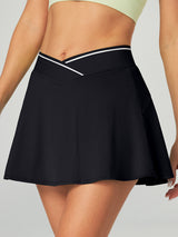 Cross Waist Tennis Skirts With Shorts Black