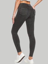 High Waist Stretchy Knit Jeggings Black