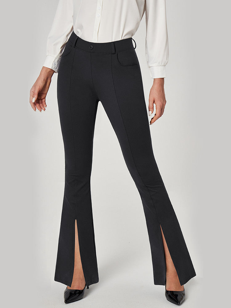 Split Front Flare Leg Work Pants Black