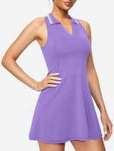  V-Neck Sleeveless Polo Tennis Dress Lavender