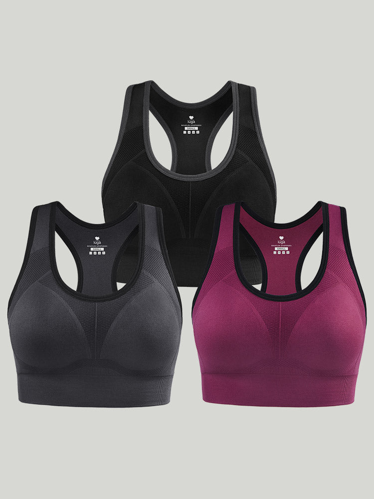 IUGA 3 Packs High Impact Racerback Sports Bra black&gray&wine