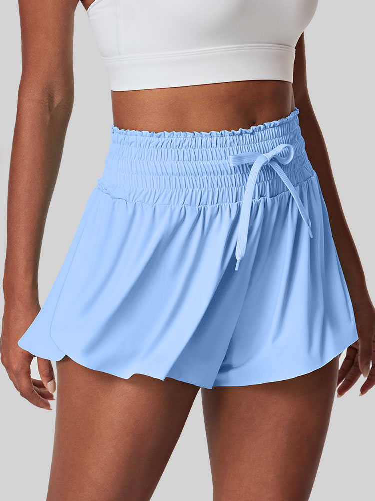 High Waist Flowy Shorts Aqua Blue