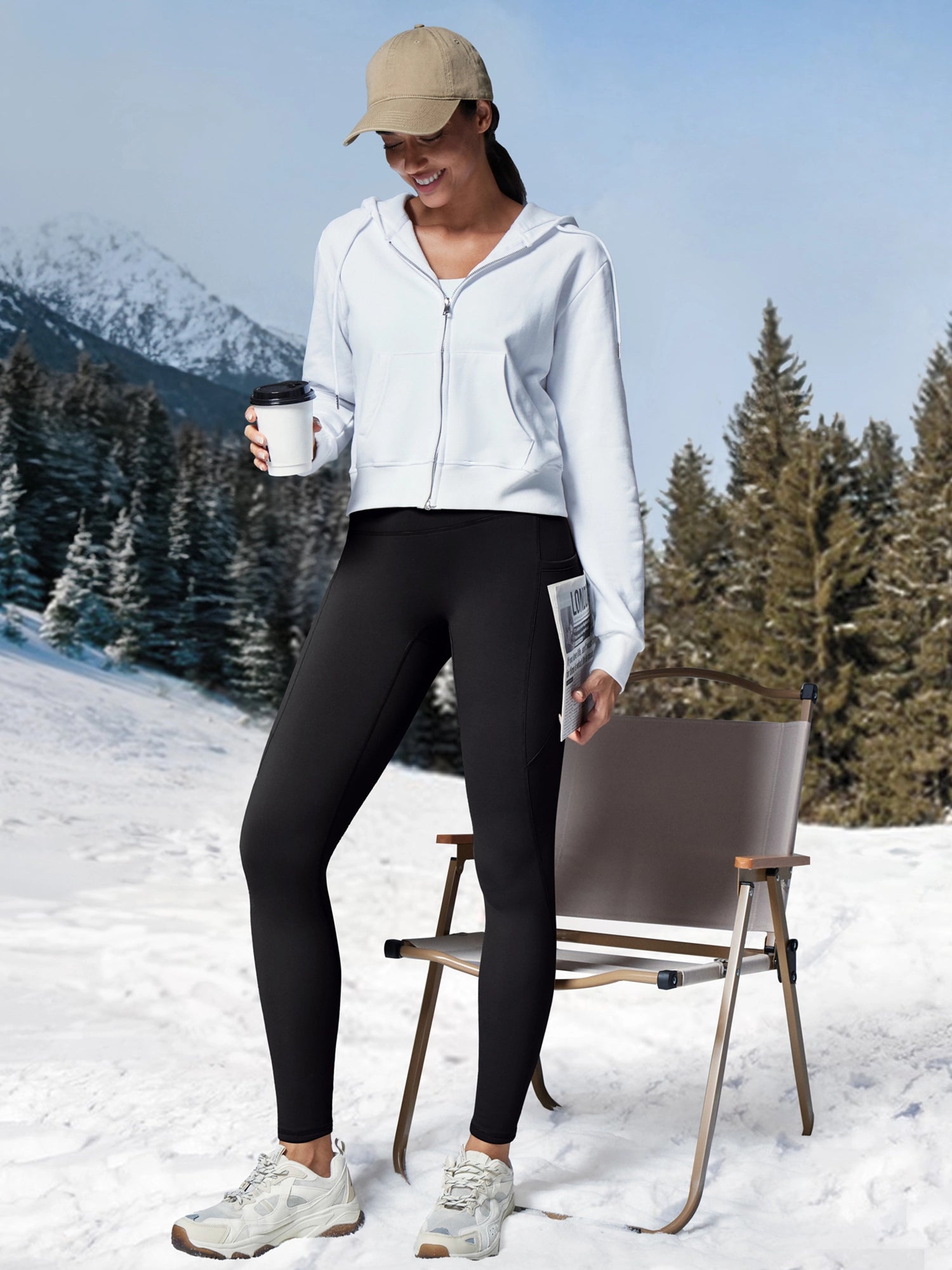 IUGA HeatLab® Fleece Lined No Front Seam Leggings with Pockets - IUGA