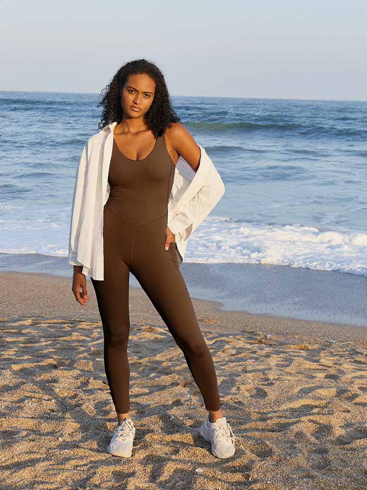 One Piece Tummy Control Jumpsuits Coffee