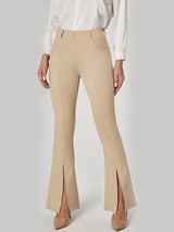 Split Front Flare Leg Work Pants Khaki