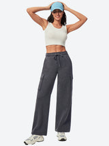 IUGA Fleece Wide Leg Cargo Sweatpants With Pockets - IUGA