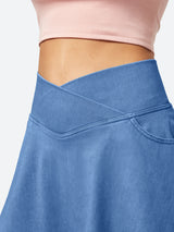 V-Waist Stretchy Ruffle Denim Skort Light Wash