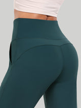 High Waisted Side Slit Wide Leg Yoga Pants Dark Forest Green