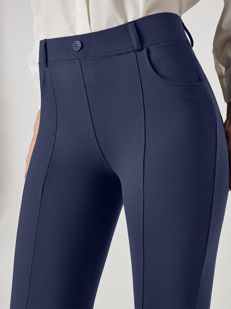 Split Front Flare Leg Work Pants Dark Blue