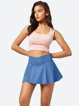 V-Waist Stretchy Ruffle Denim Skort Light Wash