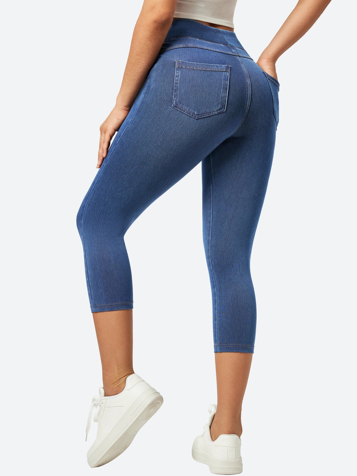 High Waisted Pull On Capri Jeans Light Blue