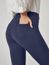 Split Front Flare Leg Work Pants Dark Blue