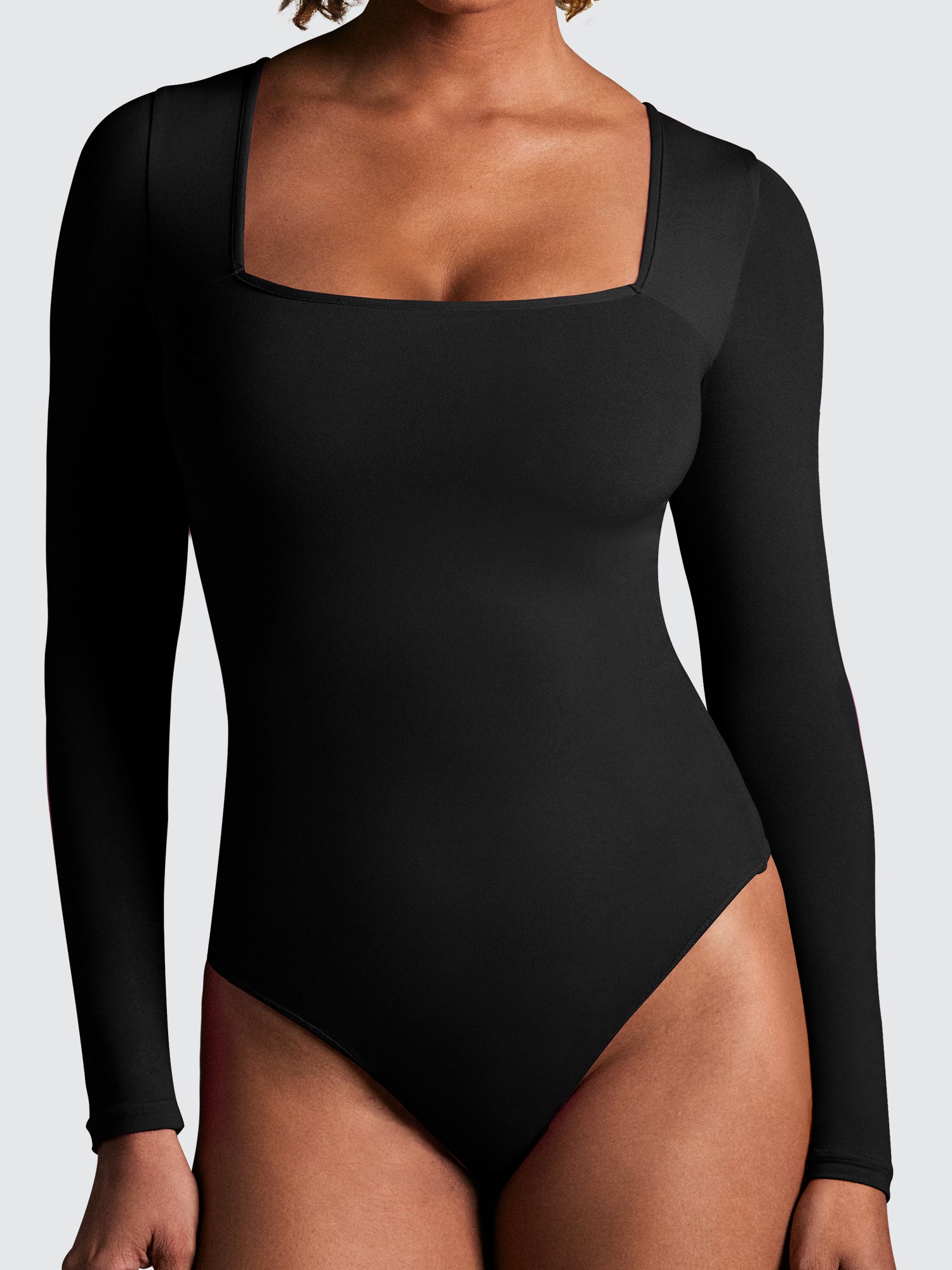 ButterLab™ Long Sleeve Square Neck Bodysuits Black