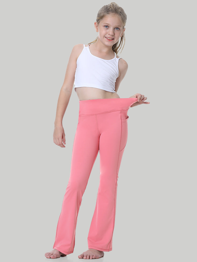 IUGA Girls' High Waist Flared Yoga Pants With Pocket pink