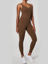 One Piece Tummy Control Jumpsuits Coffee