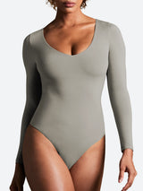 ButterLab™ Long Sleeve V Neck Bodysuits Elephant Gray