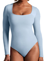 ButterLab™ Long Sleeve Square Neck Bodysuits Elephant Light Blue