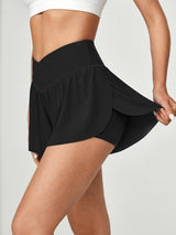 IUGA High Waisted 2 In 1 Crossover Flowy Shorts - IUGA