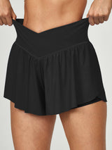 IUGA High Waisted 2 In 1 Crossover Flowy Shorts - IUGA